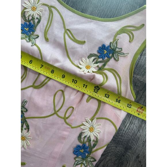 1950s Minx Modes Vintage Garden Cocktail Dress Pink Embroidered Floral Flower XS - Picture 13 of 16